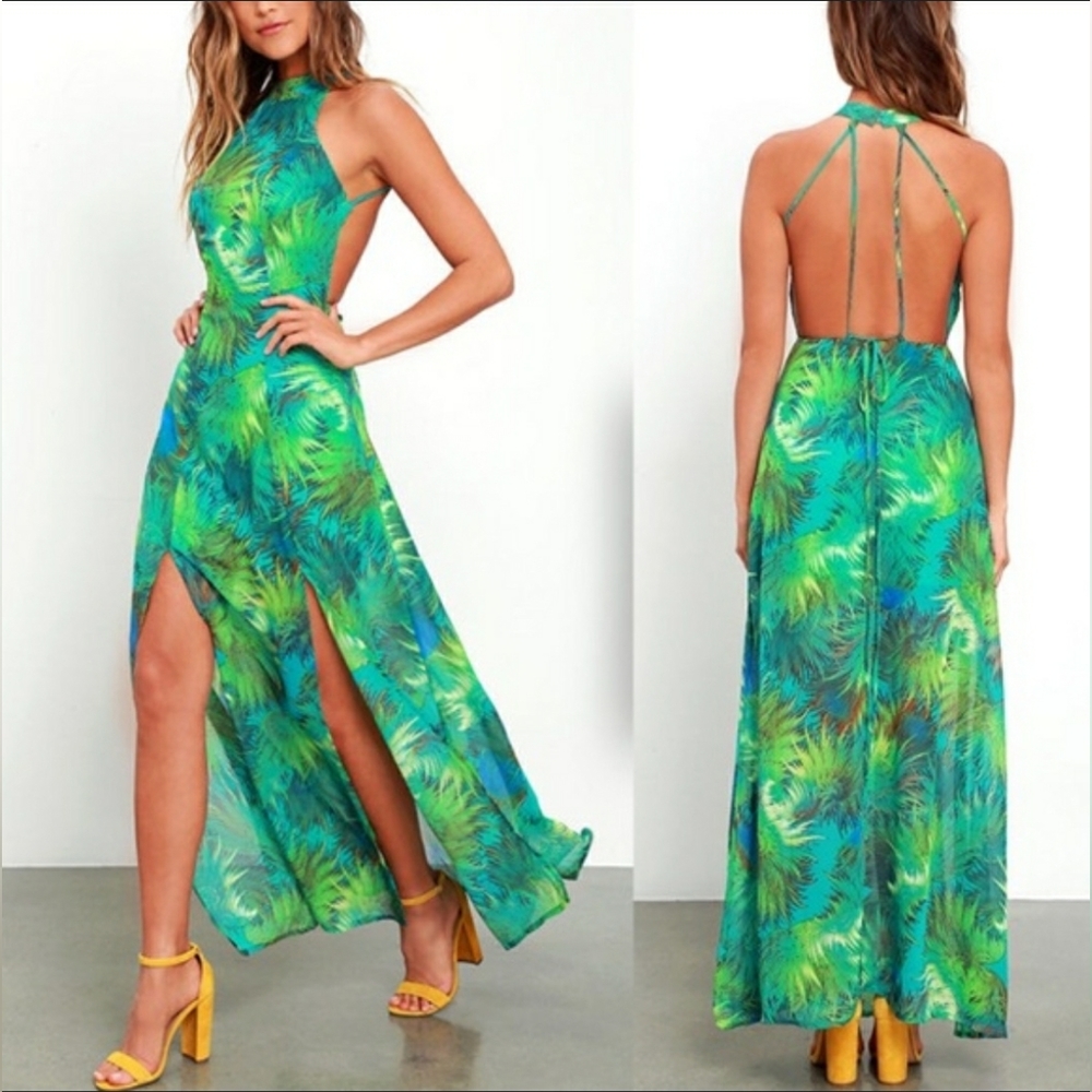 ♡SOLD♡ Luxxel Green Tropical Print Maxi Size S